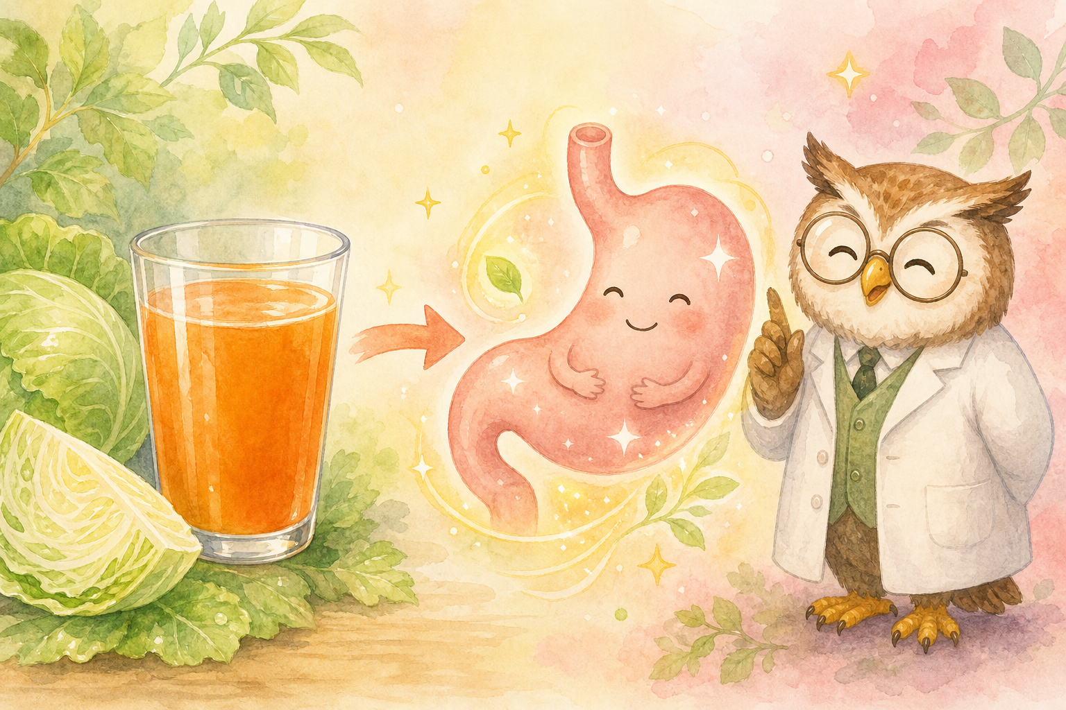 キャベツのビタミンU(キャベジン)が胃を優しく癒すイラスト
