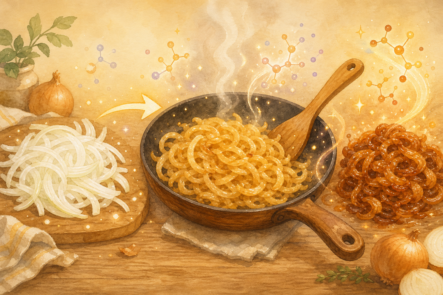 飴色たまねぎが生まれる化学反応(メイラード反応+カラメル化)