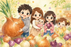 5人家族とカラフルなたまねぎ