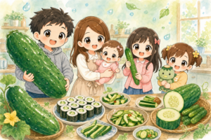 5人家族とカラフルなきゅうり